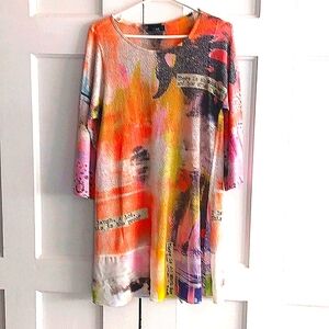 Gray and Pink Knitted Top with Orange Accents